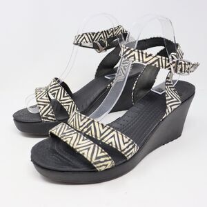 Crocs Women’s Size 10 15313 Leigh Zebra Ankle Strap Wedge Strappy Sandals